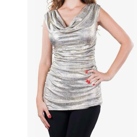 Joseph Ribkoff Gold Metallic Top Size 8 - Picture 7 of 13